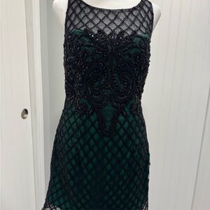 Elegant Black and Green Beaded Dress